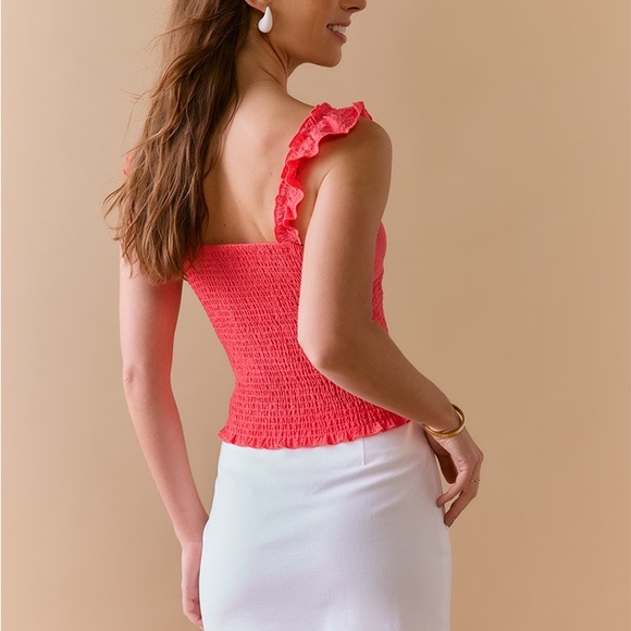 Tatiana Crinkle Tank Top Medium Coral - Picture 2 of 7